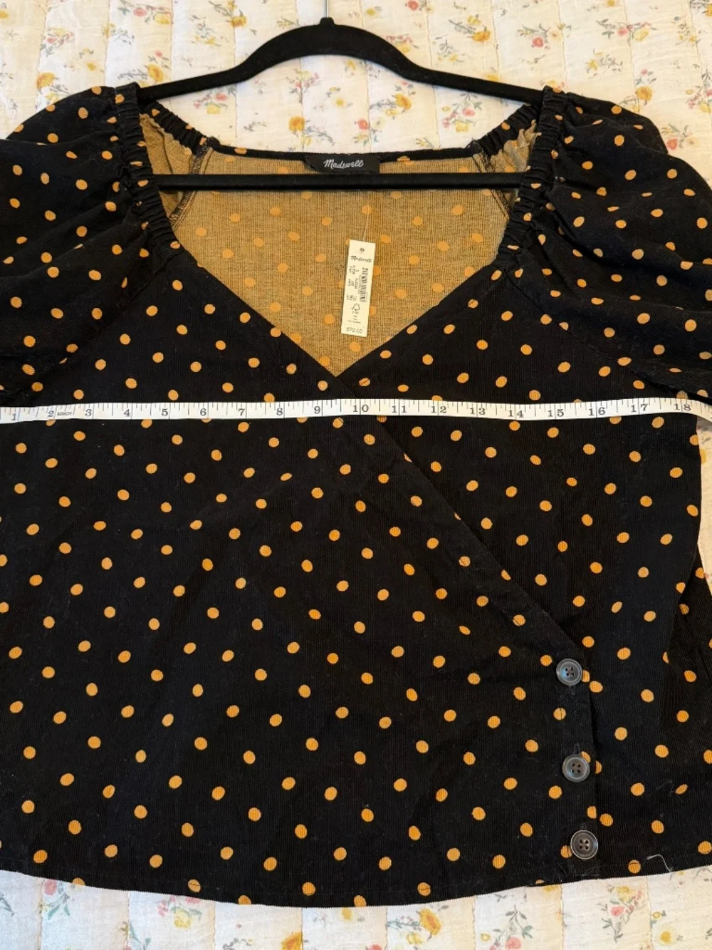 NWT Madewell Polka Dot Puff Sleeve Blouse Women's Small Black Brown Cotton VNeck